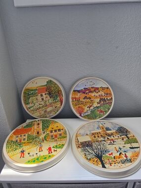 Vintage Royal Kent Countryside Cottage Scene Stove Burner Covers - Set of Four